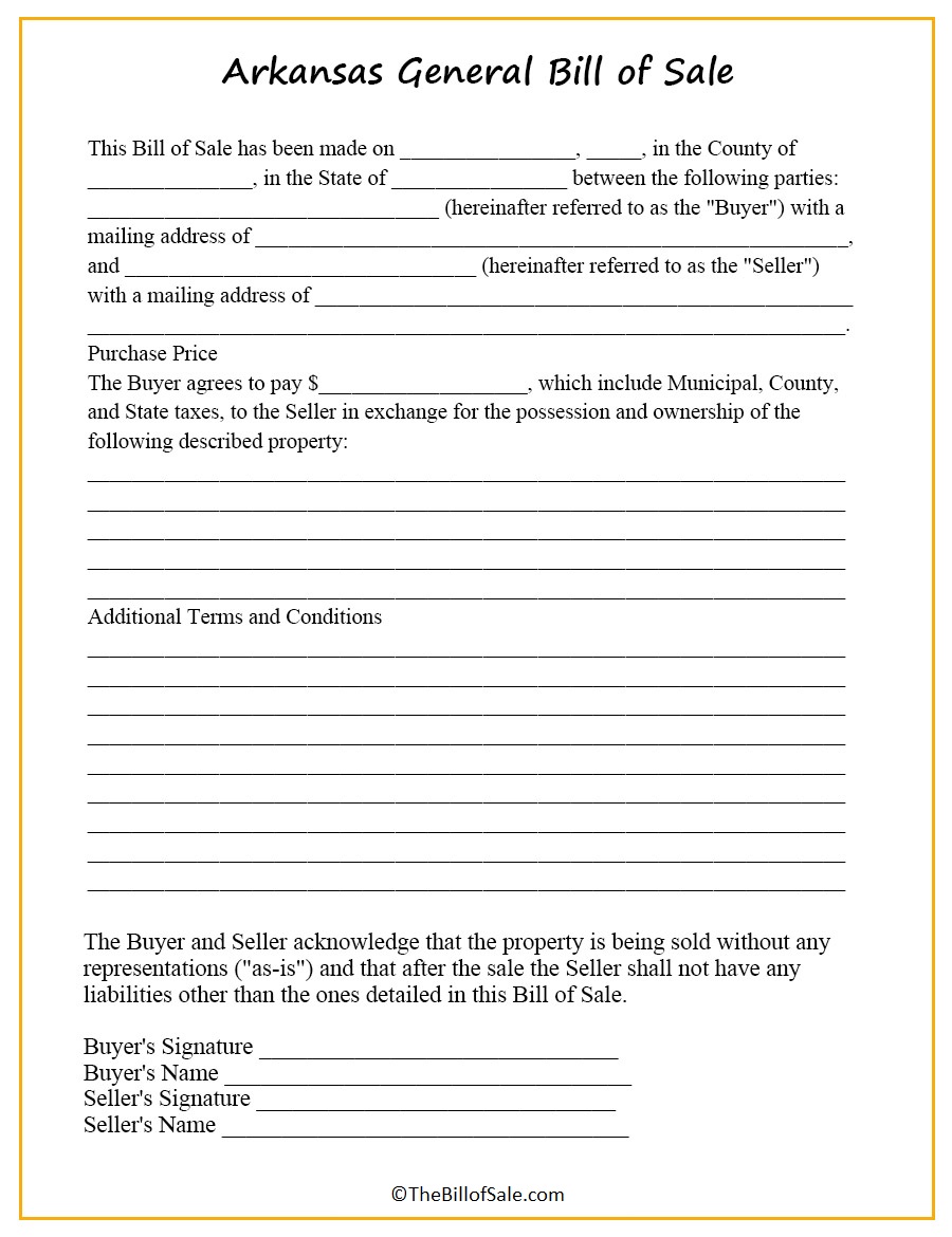 Arkansas Bill of Sale